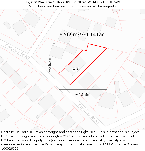 87, CONWAY ROAD, KNYPERSLEY, STOKE-ON-TRENT, ST8 7AW: Plot and title map