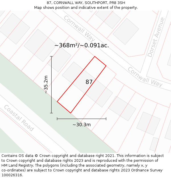 87, CORNWALL WAY, SOUTHPORT, PR8 3SH: Plot and title map