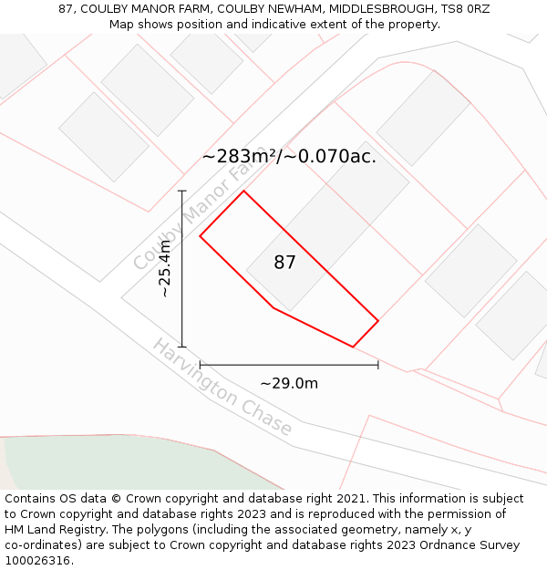 87, COULBY MANOR FARM, COULBY NEWHAM, MIDDLESBROUGH, TS8 0RZ: Plot and title map