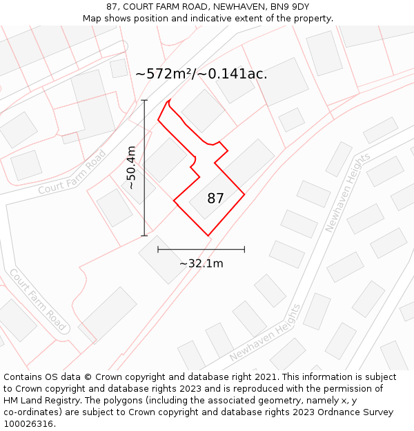 87, COURT FARM ROAD, NEWHAVEN, BN9 9DY: Plot and title map