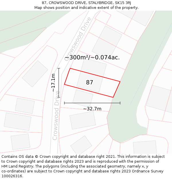 87, CROWSWOOD DRIVE, STALYBRIDGE, SK15 3RJ: Plot and title map