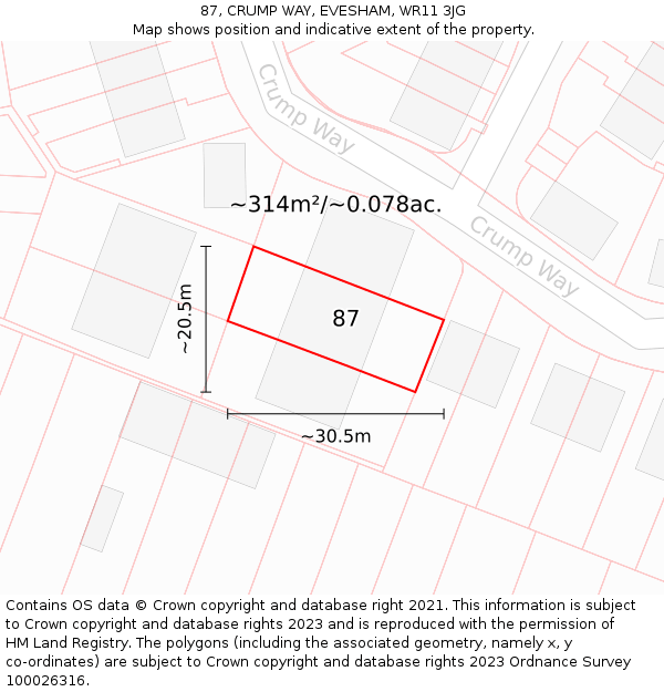 87, CRUMP WAY, EVESHAM, WR11 3JG: Plot and title map