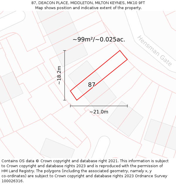 87, DEACON PLACE, MIDDLETON, MILTON KEYNES, MK10 9FT: Plot and title map