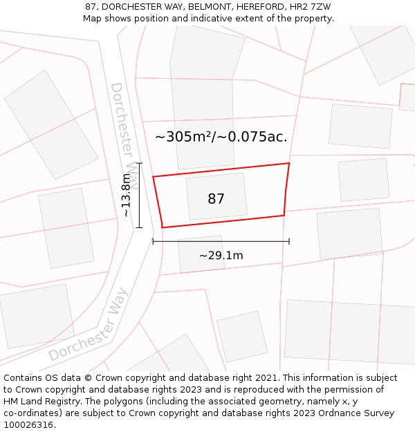 87, DORCHESTER WAY, BELMONT, HEREFORD, HR2 7ZW: Plot and title map