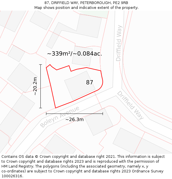 87, DRIFFIELD WAY, PETERBOROUGH, PE2 9RB: Plot and title map