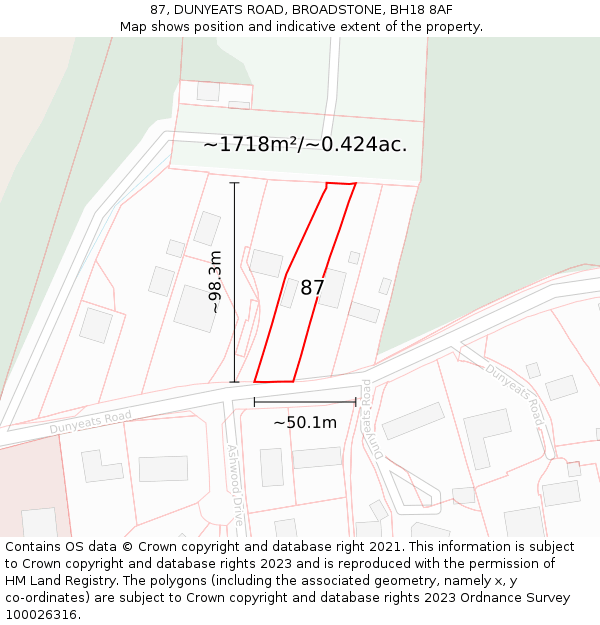 87, DUNYEATS ROAD, BROADSTONE, BH18 8AF: Plot and title map