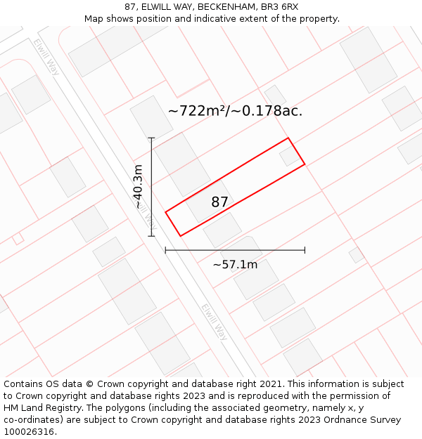 87, ELWILL WAY, BECKENHAM, BR3 6RX: Plot and title map