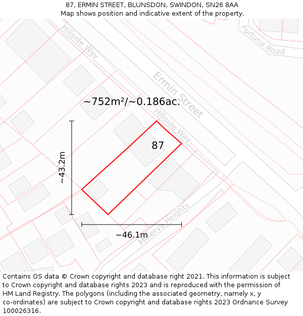 87, ERMIN STREET, BLUNSDON, SWINDON, SN26 8AA: Plot and title map