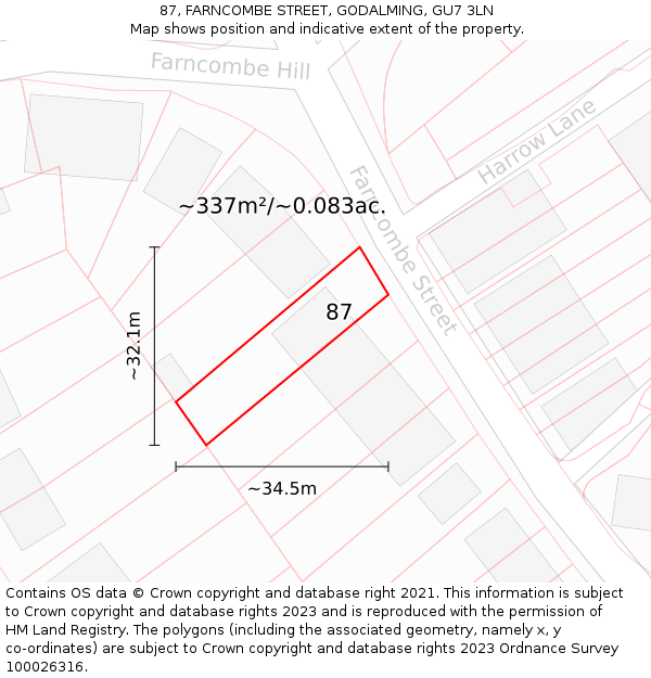 87, FARNCOMBE STREET, GODALMING, GU7 3LN: Plot and title map