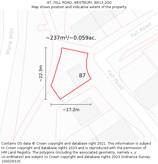 87, FELL ROAD, WESTBURY, BA13 2GG: Plot and title map