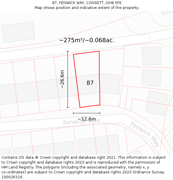 87, FENWICK WAY, CONSETT, DH8 5FE: Plot and title map