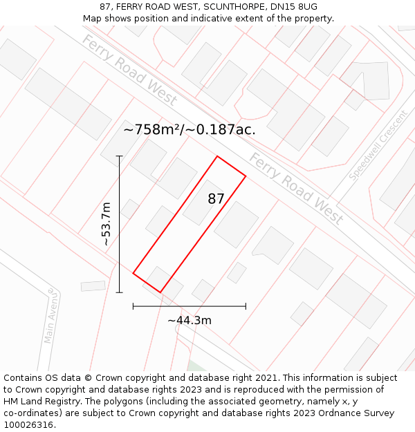 87, FERRY ROAD WEST, SCUNTHORPE, DN15 8UG: Plot and title map