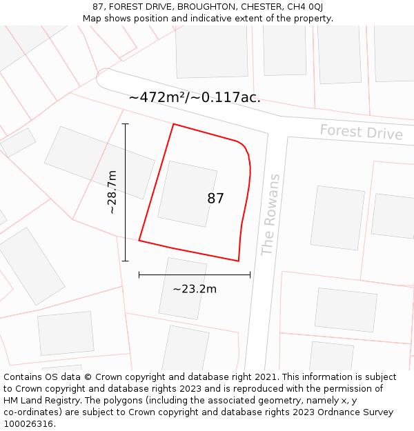 87, FOREST DRIVE, BROUGHTON, CHESTER, CH4 0QJ: Plot and title map