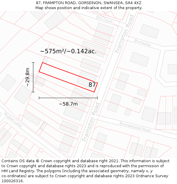 87, FRAMPTON ROAD, GORSEINON, SWANSEA, SA4 4XZ: Plot and title map