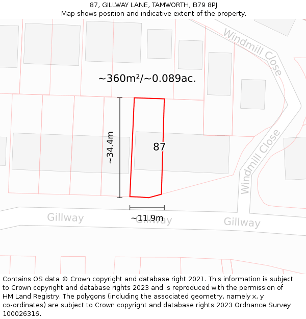 87, GILLWAY LANE, TAMWORTH, B79 8PJ: Plot and title map