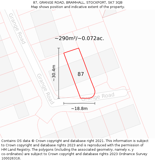 87, GRANGE ROAD, BRAMHALL, STOCKPORT, SK7 3QB: Plot and title map