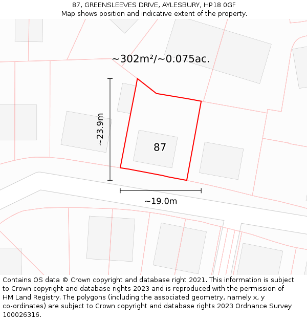 87, GREENSLEEVES DRIVE, AYLESBURY, HP18 0GF: Plot and title map