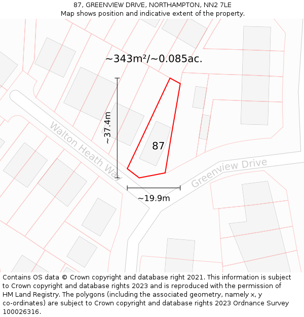 87, GREENVIEW DRIVE, NORTHAMPTON, NN2 7LE: Plot and title map