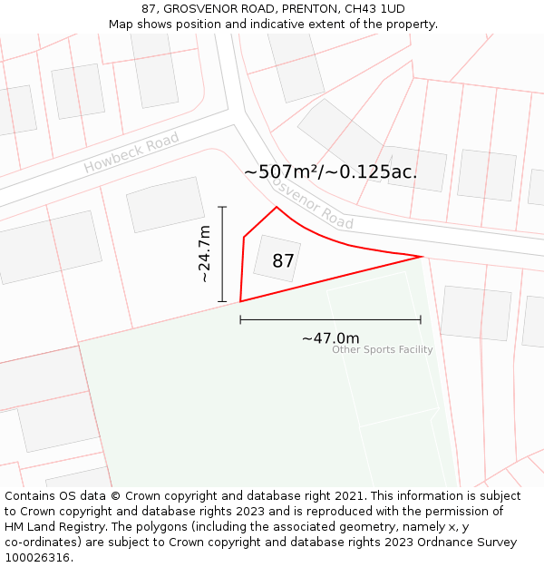 87, GROSVENOR ROAD, PRENTON, CH43 1UD: Plot and title map