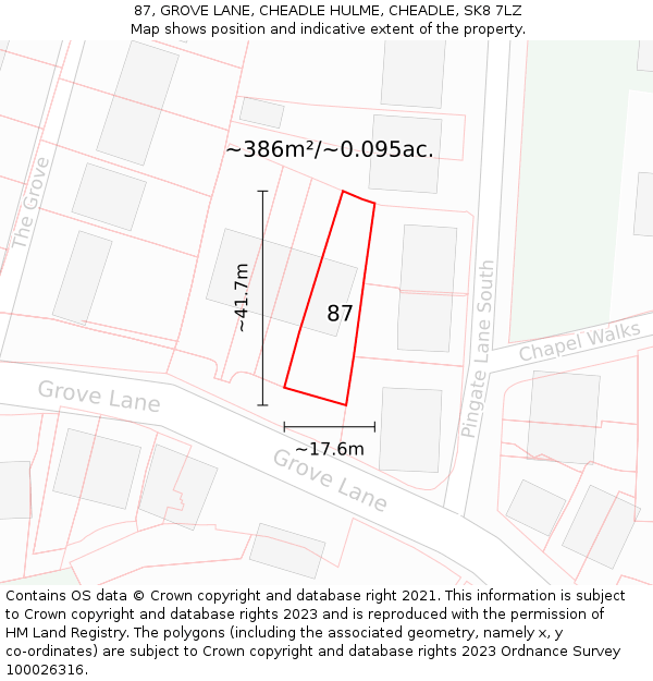 87, GROVE LANE, CHEADLE HULME, CHEADLE, SK8 7LZ: Plot and title map