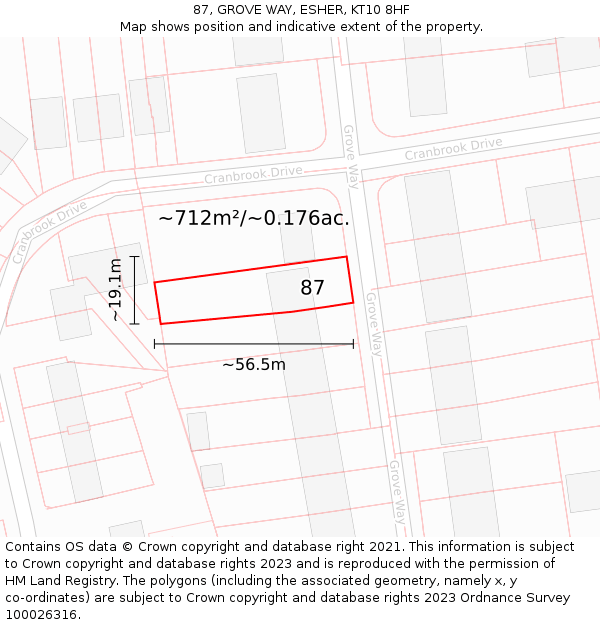 87, GROVE WAY, ESHER, KT10 8HF: Plot and title map