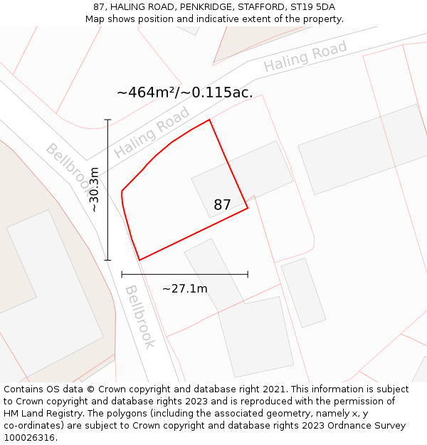 87, HALING ROAD, PENKRIDGE, STAFFORD, ST19 5DA: Plot and title map