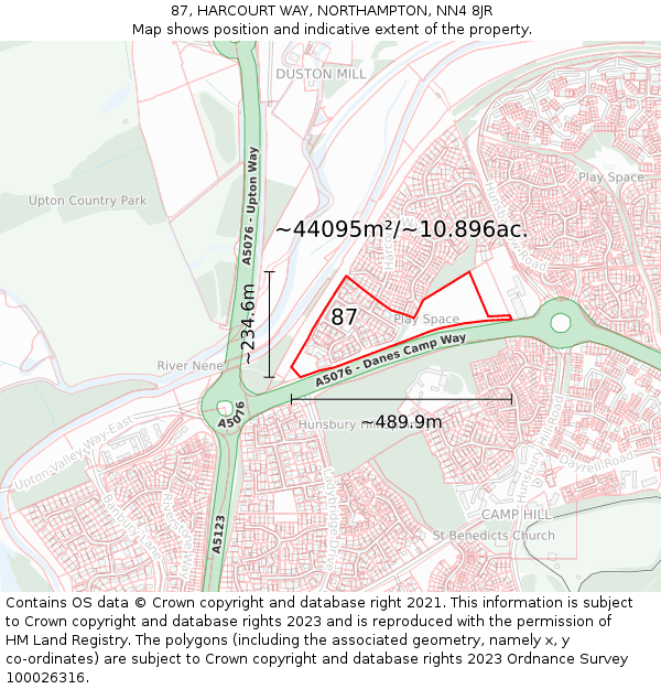 87, HARCOURT WAY, NORTHAMPTON, NN4 8JR: Plot and title map