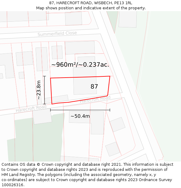 87, HARECROFT ROAD, WISBECH, PE13 1RL: Plot and title map