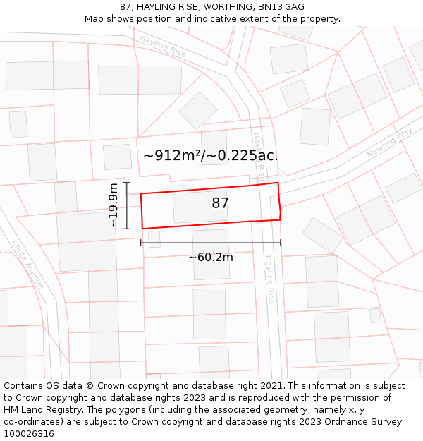 87, HAYLING RISE, WORTHING, BN13 3AG: Plot and title map