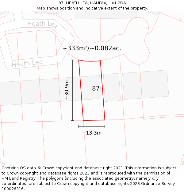 87, HEATH LEA, HALIFAX, HX1 2DA: Plot and title map