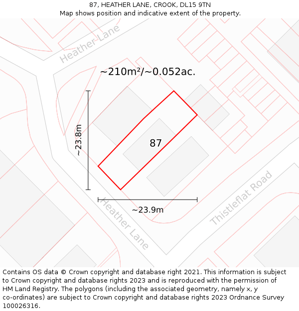 87, HEATHER LANE, CROOK, DL15 9TN: Plot and title map