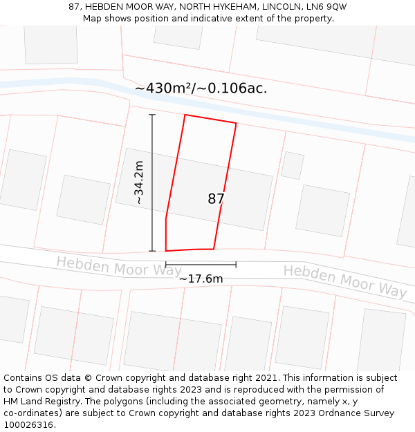 87, HEBDEN MOOR WAY, NORTH HYKEHAM, LINCOLN, LN6 9QW: Plot and title map