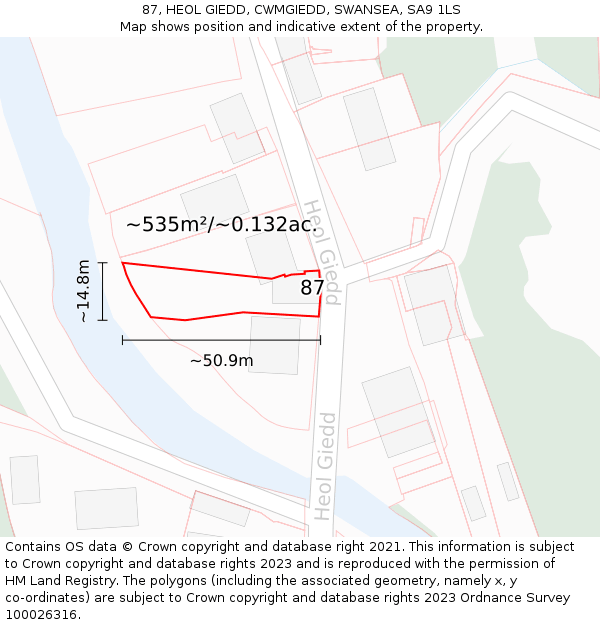 87, HEOL GIEDD, CWMGIEDD, SWANSEA, SA9 1LS: Plot and title map