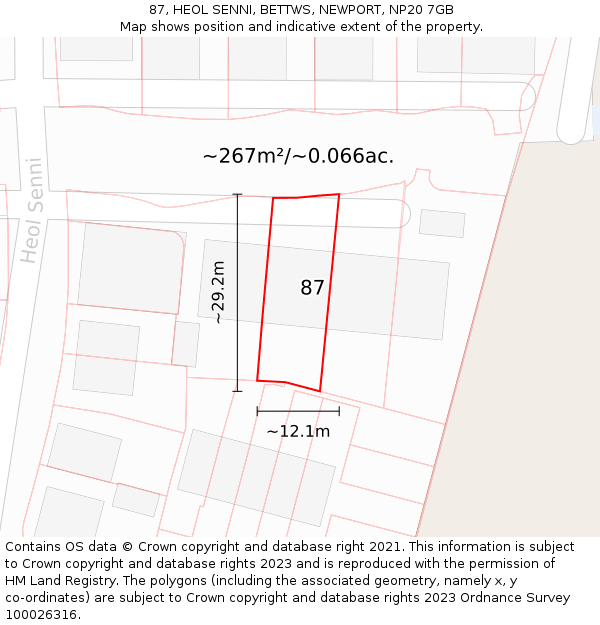 87, HEOL SENNI, BETTWS, NEWPORT, NP20 7GB: Plot and title map