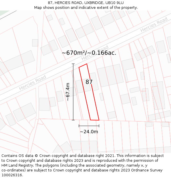 87, HERCIES ROAD, UXBRIDGE, UB10 9LU: Plot and title map