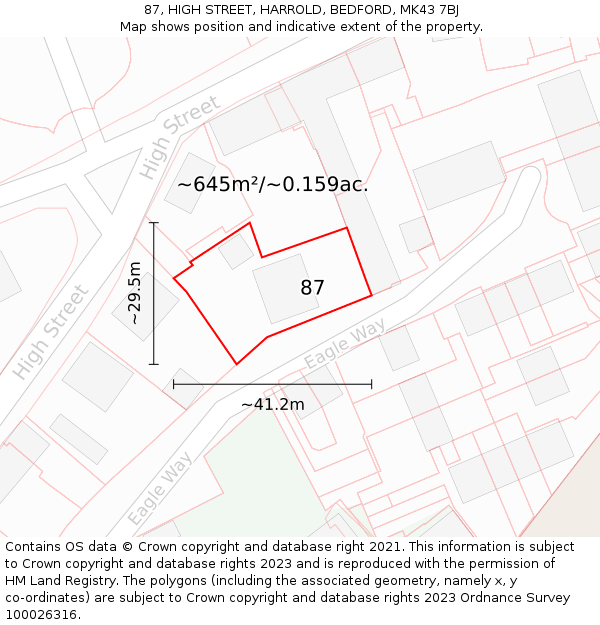 87, HIGH STREET, HARROLD, BEDFORD, MK43 7BJ: Plot and title map