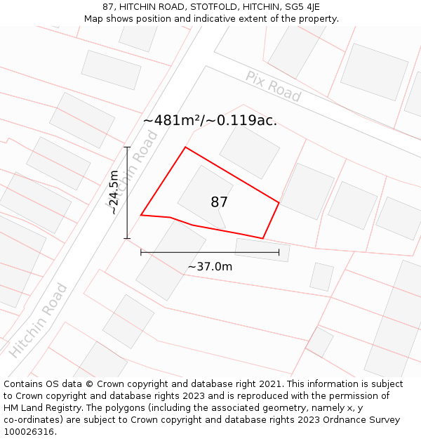 87, HITCHIN ROAD, STOTFOLD, HITCHIN, SG5 4JE: Plot and title map