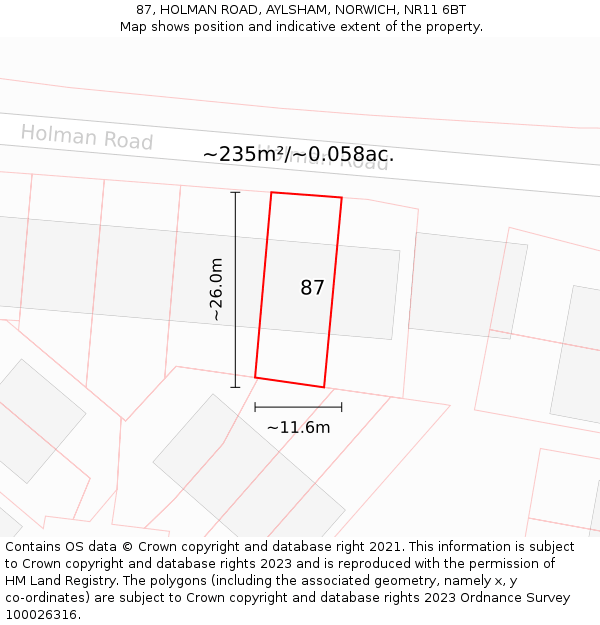 87, HOLMAN ROAD, AYLSHAM, NORWICH, NR11 6BT: Plot and title map