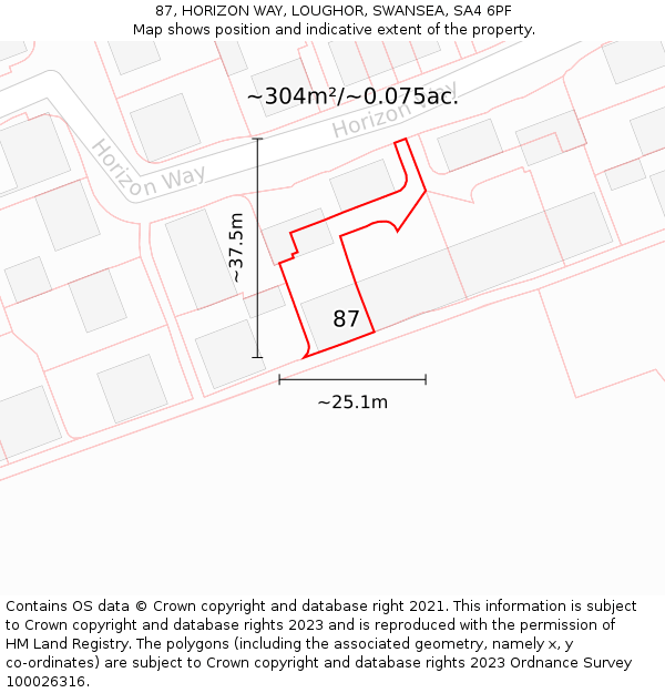 87, HORIZON WAY, LOUGHOR, SWANSEA, SA4 6PF: Plot and title map