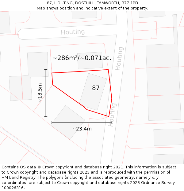 87, HOUTING, DOSTHILL, TAMWORTH, B77 1PB: Plot and title map