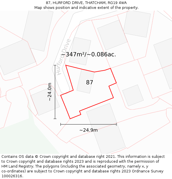 87, HURFORD DRIVE, THATCHAM, RG19 4WA: Plot and title map