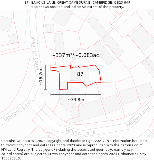 87, JEAVONS LANE, GREAT CAMBOURNE, CAMBRIDGE, CB23 6AF: Plot and title map