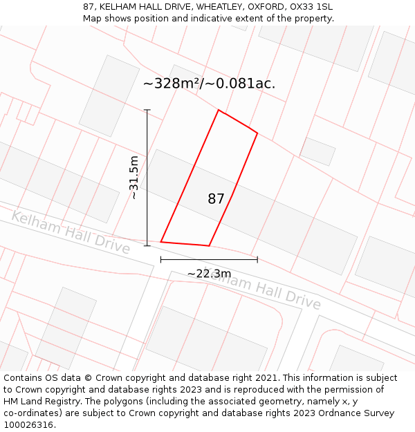 87, KELHAM HALL DRIVE, WHEATLEY, OXFORD, OX33 1SL: Plot and title map