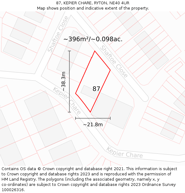 87, KEPIER CHARE, RYTON, NE40 4UR: Plot and title map