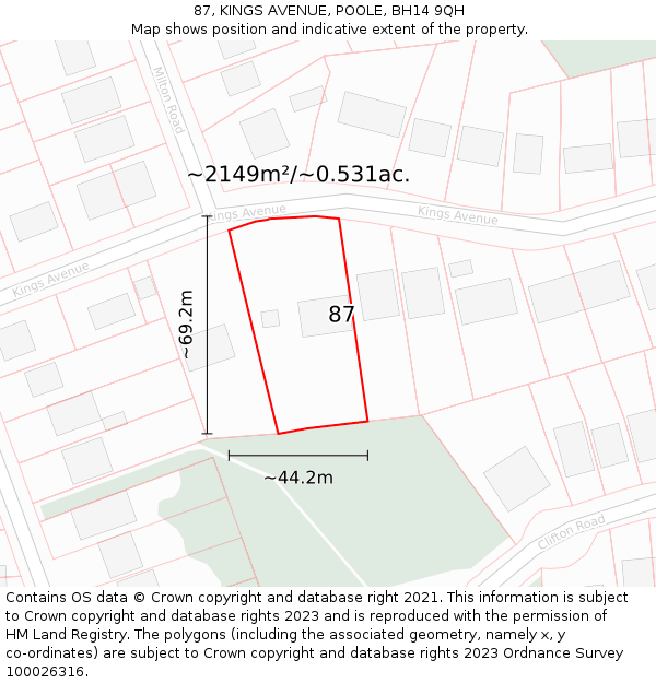 87, KINGS AVENUE, POOLE, BH14 9QH: Plot and title map