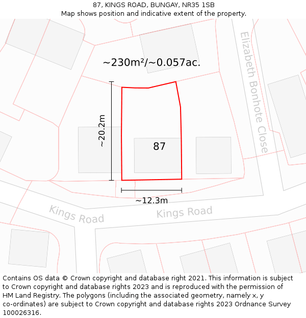 87, KINGS ROAD, BUNGAY, NR35 1SB: Plot and title map