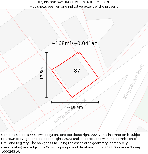 87, KINGSDOWN PARK, WHITSTABLE, CT5 2DH: Plot and title map