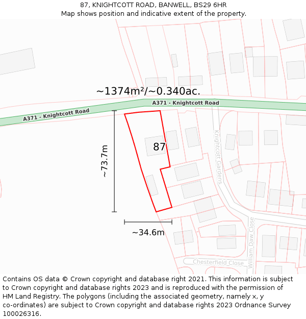 87, KNIGHTCOTT ROAD, BANWELL, BS29 6HR: Plot and title map