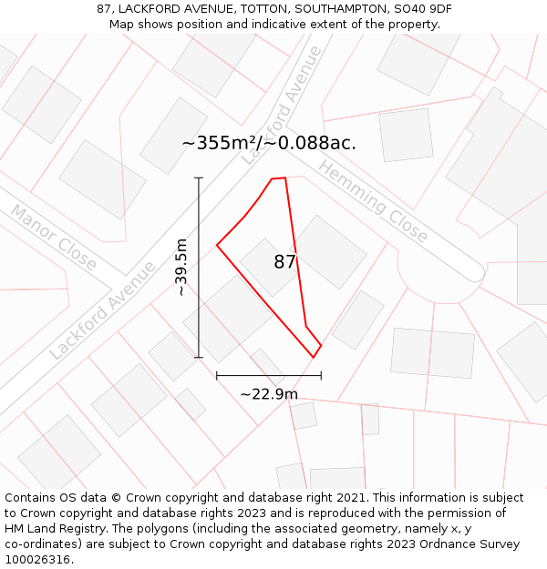 87, LACKFORD AVENUE, TOTTON, SOUTHAMPTON, SO40 9DF: Plot and title map