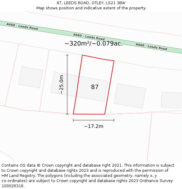 87, LEEDS ROAD, OTLEY, LS21 3BW: Plot and title map